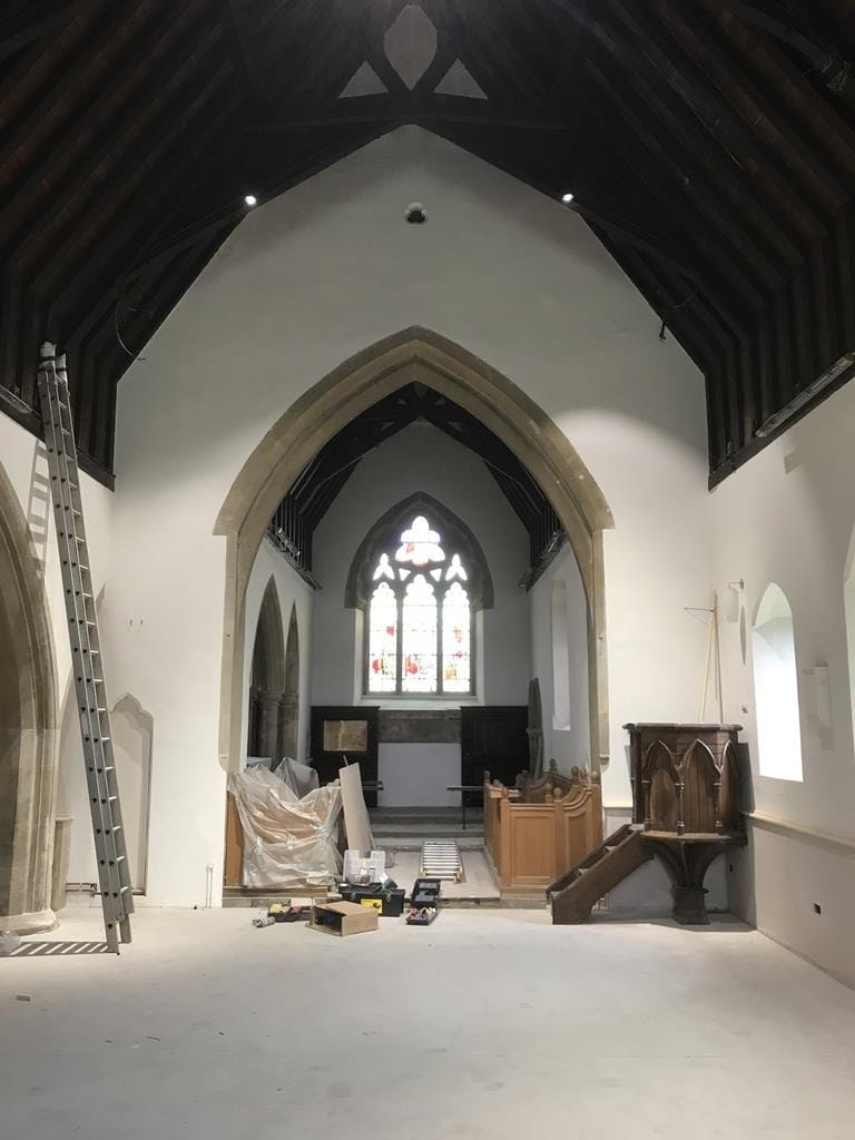 Church cleared ready for tiling
